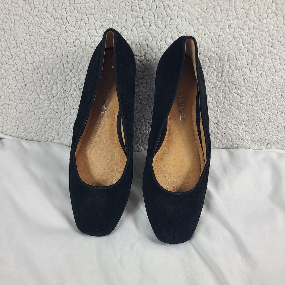 Crown Vintage Talzie Black Suede Square Toe Ballet Flats CV-TALZIE Womens 8M 39